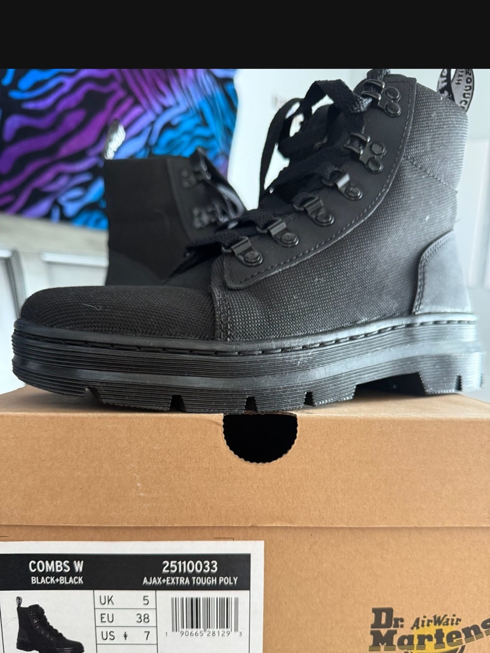 Dr. Martens Black Canvas Lace-Up Combs W Boot